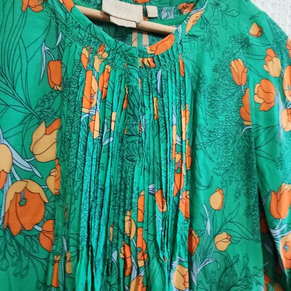 Anthropologie Vanessa x Virginia Green Poppy Pleated Blouse Size small - Picture 5 of 13